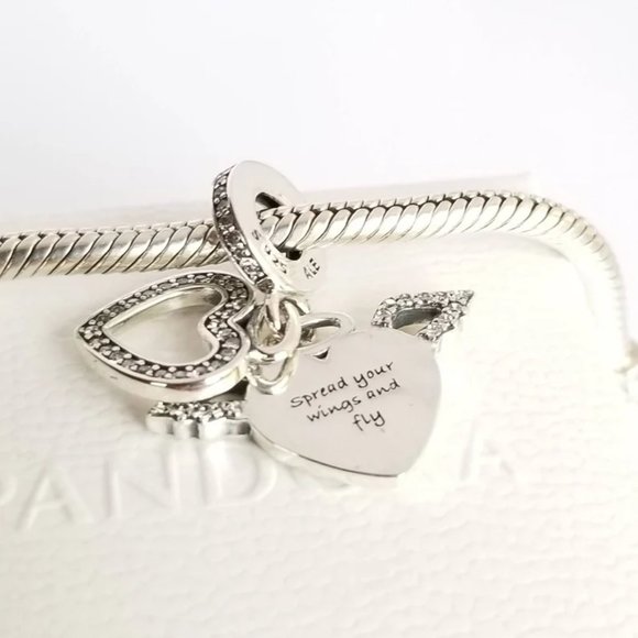 Pandora Heart and Angel Wings Dangle Charm - Picture 2 of 5